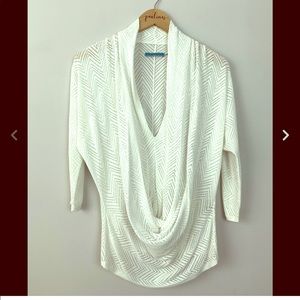 Alice + Olivia Morgan Chevron Sheer Knit Top White